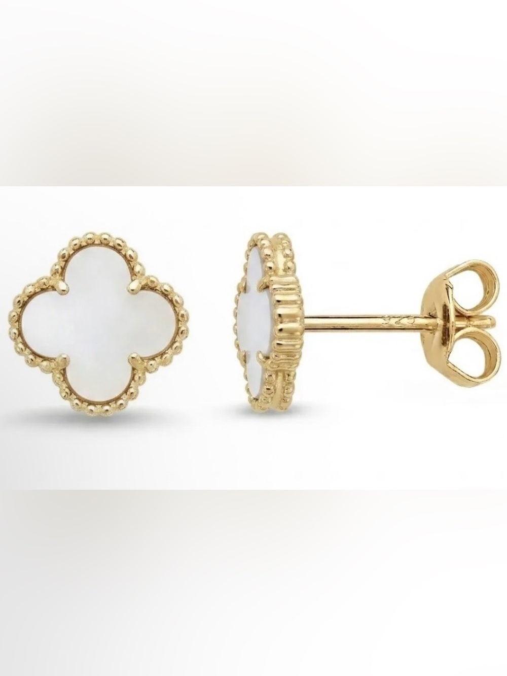 Gold Plated 8mm Over 925 Silver Clover Mother-of-Pearl Push Back Stud Earrings
